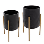 Sagebrook Home 12629-13 23" Aztec Planter On Metal Stand, Black/Gold, Set of 2