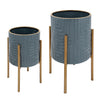 Sagebrook Home Set of 2 Planter On Metal Stand, Turq/Gold