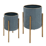 Sagebrook Home Set of 2 Planter On Metal Stand, Turq/Gold