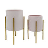 Sagebrook Home Set of 2 Textured Planter On Metal Stand, Pink/Gold