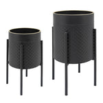 Sagebrook Home 12629-18 14" Honeycomb Planter On Metal Stand, Black/Gold, Set of 2