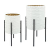 Sagebrook Home Set of 2 Aztec Planter On Metal Stand, Wht/Gld/Blk