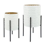 Sagebrook Home Set of 2 Aztec Planter On Metal Stand, Wht/Gld/Blk