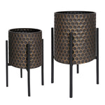 Sagebrook Home Set of 2 3D  Honeycomb Planter On Metal Stand, Blk/Gld