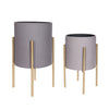 Sagebrook Home Set of 2 Ridges Planter On Metal Stand, Gray/Gld