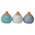 Sagebrook Home Set of 3 Glazed Bud Vases, Blue/Turq/White