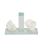 Sagebrook Home Ec,Set of 2 White Quartz & Glass Bookends