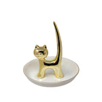 Sagebrook Home Ceramic 6`` Cat Ring Holder, White/Gold
