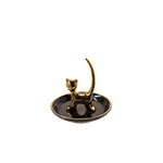 Sagebrook Home 12747-18 4" Ceramic Cat Trinket Tray, Black/Gold