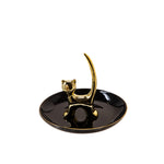 Sagebrook Home Ceramic 6`` Cat Trinket Tray, Black/Gold