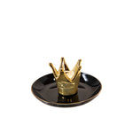 Sagebrook Home Ceramic 6`` Crown Trinket Tray, Black/Gold