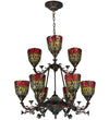 132659 28"W Red Rosebud 9 LT Two Tier Chandelier Meyda Lighting 