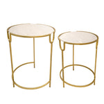 Sagebrook Home Set of 2 Gold Accent Tables, White Marble