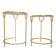 Sagebrook Home Set of 2 Gold Accent Tables, White Marble