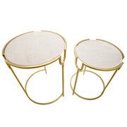 Sagebrook Home Set of 2 Gold Accent Tables, White Marble