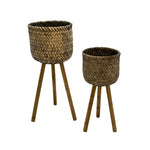 Sagebrook Home Set of 2 Bamboo Planters On Stands