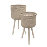 Sagebrook Home Set of 2 Bamboo Planters On Stands, Whitewash