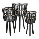 Sagebrook Home Set of 3 Bamboo Planters 11/13/15``, Black