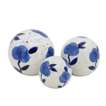 Sagebrook Home Set of 3 Flower Painted Orbs, 3/4/5`` Blue