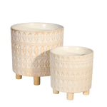 Sagebrook Home 13870-20 9"/6" Footed Planters, Hearts, White, Set of 2