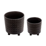 Sagebrook Home 13870-33 9/6" Footed Planters, Hearts, Matt Black, Set of 2