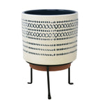 Sagebrook Home Ec, Ceramic 9.5`` Planter On Stand, Blue Stripe