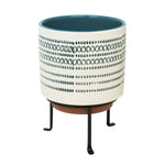 Sagebrook Home Ec, Ceramic 6.75`` Planter On Stand, Blue Stripe