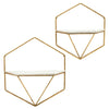 Sagebrook Home 13882-02 Metal/Wood Hexagon Wall Shelves, Gold/White, Set of 2