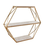 Sagebrook Home 13884-02 24" Metal / Wood 3 Tier Hexagon Wall Shelf, Gold