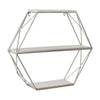 Sagebrook Home 13884-06 Metal/Wood 3 Tier Hexagon Wall Shelf, White/Silver