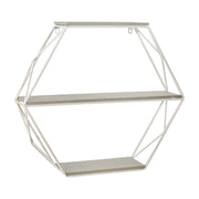Sagebrook Home Metal/Wood 3 Tier Hexagon Wall Shelf, Gray/White