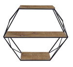 Sagebrook Home Metal/Wood 3 Tier Hexagon Wall Shelf, Brown/Black