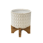 Sagebrook Home 13976-03 6" Ceramic Planter On Stand, White/Tan