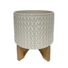 Sagebrook Home 13976-17 11" Ceramic Chevron Planter On Stand, Ivory