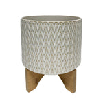 Sagebrook Home 13976-17 11" Ceramic Chevron Planter On Stand, Ivory