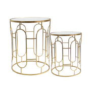 Sagebrook Home Set of 2 Mirrored Round Accent Tables 24/20`` Gold