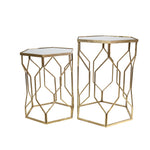 Sagebrook Home Set of 2 Mirrored Hexagon Accent Tables 25/21`` Gold