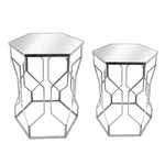 Sagebrook Home Set of 2 Mirrored Hexagon Accent Tables 25/21`` Silver