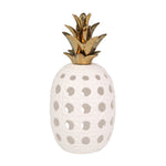 Sagebrook Home Ceramic 16" Lattice Weave Pineapple, White / Gold