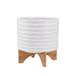 Sagebrook Home Ceramic 11`` Planter On Stand,White Stripe