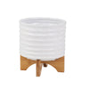 Sagebrook Home Ceramic 8`` Planter On Stand, White Stripe
