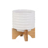 Sagebrook Home Ceramic 6`` Planter On Stand, White Stripe