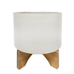 Sagebrook Home 14485-07 11" Ceramic Planter On Stand, White/Tan Dotted