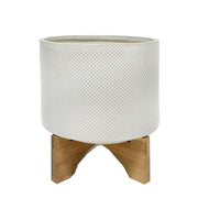 Sagebrook Home Ceramic 8`` Planter On Stand, White/Tan Dot