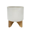 Sagebrook Home 14485-09 6" Ceramic Planter On Stand, White/Tan Dot