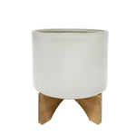 Sagebrook Home 14485-09 6" Ceramic Planter On Stand, White/Tan Dot