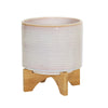 Sagebrook Home 14485-14 8" Ceramic Planter On Stand, Cream Stripe