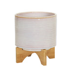 Sagebrook Home 14485-14 8" Ceramic Planter On Stand, Cream Stripe