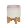 Sagebrook Home Ceramic 6`` Planter On Stand, Cream Stripe