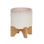 Sagebrook Home Ceramic 6`` Planter On Stand, Cream Stripe